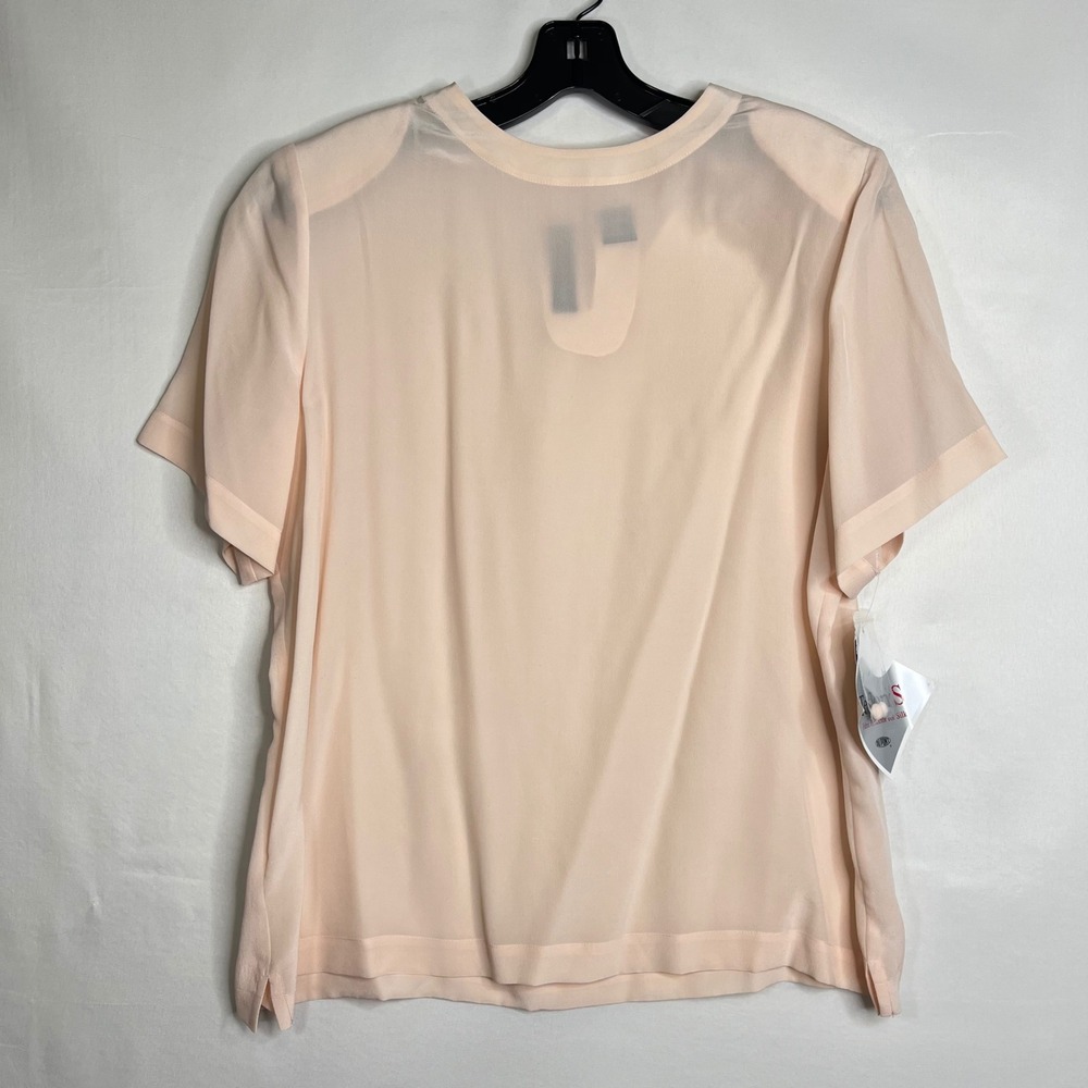 Vintage NOS Peach 100% Silk Blouse Women L Sheer Short Sleeve Teflon Treated